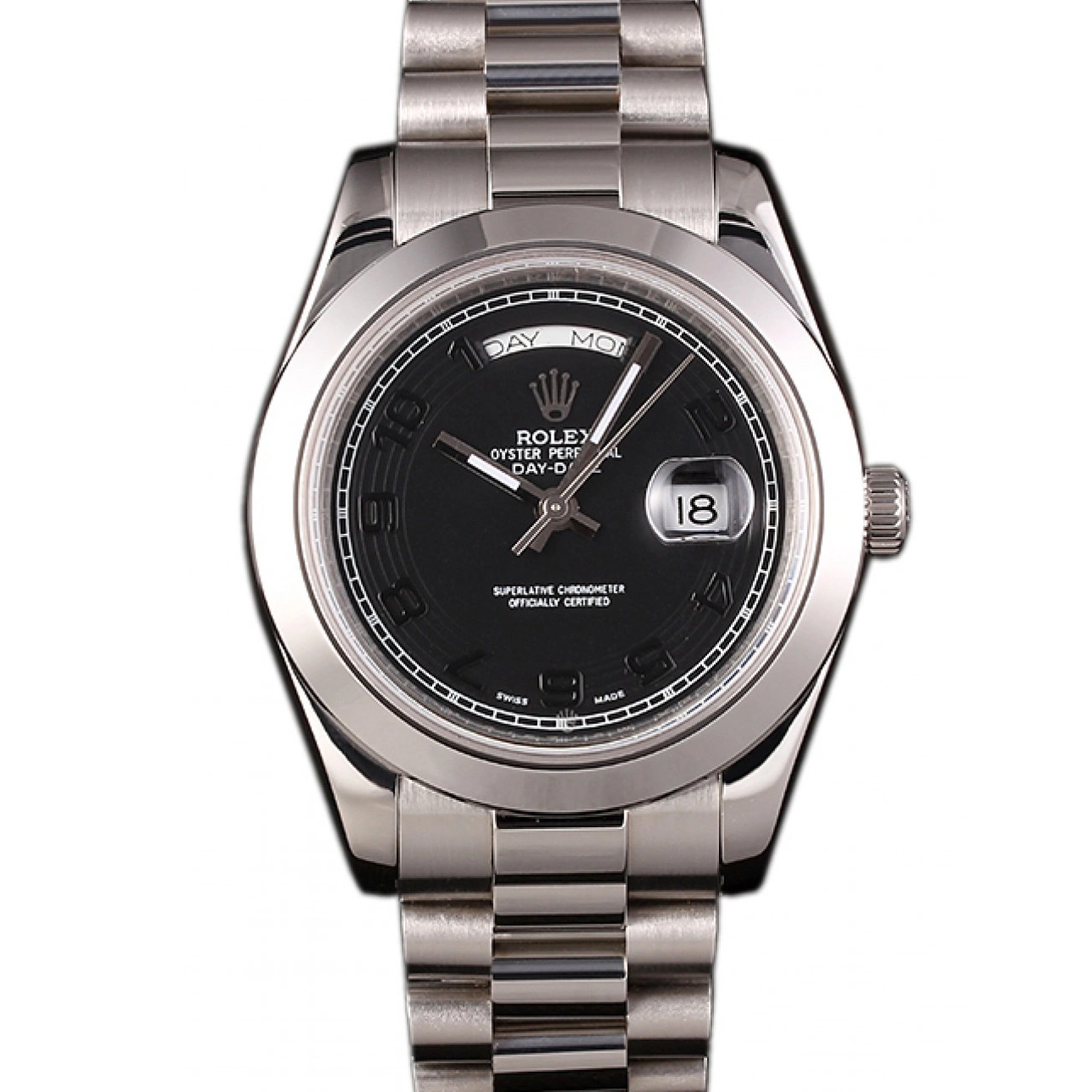 Swiss Daydate Steel Dial Black 80294 Stainless Rolex Bracelet 1013